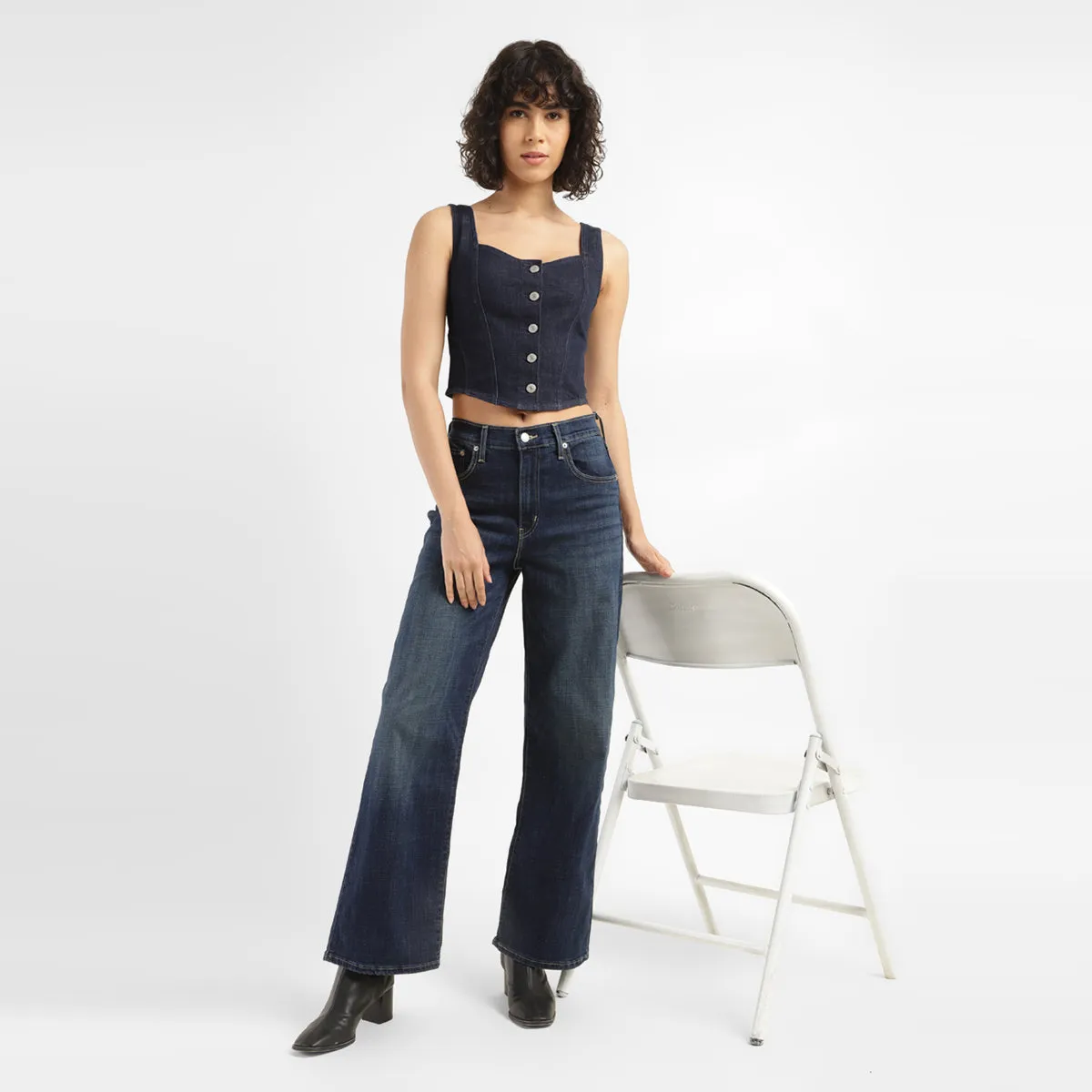 Routine Wear Blended Style Women's Blue Wide Leg Fit High Rise Jeans