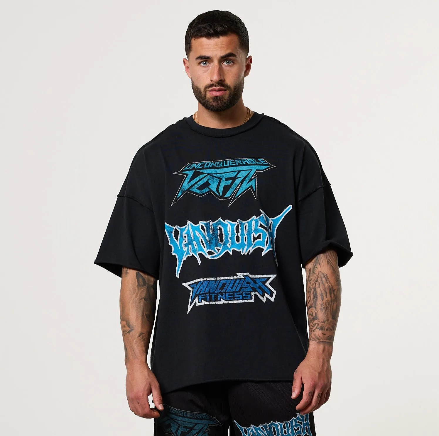 Tagless Design DurableStitching Vanquish Grunge Washed Black Oversized Boxy T Shirt