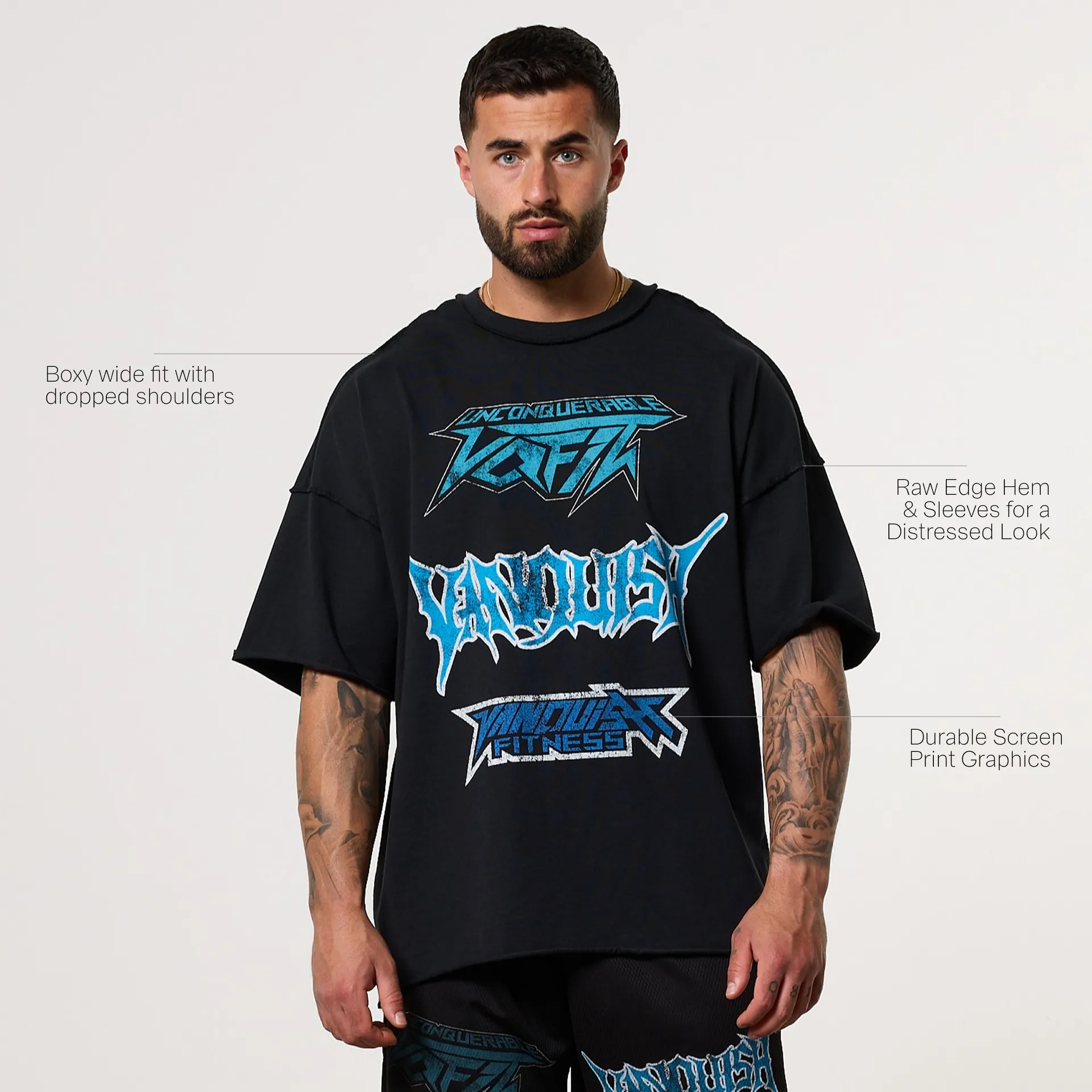 Smooth Seam Technology Vanquish Grunge Washed Black Oversized Boxy T Shirt