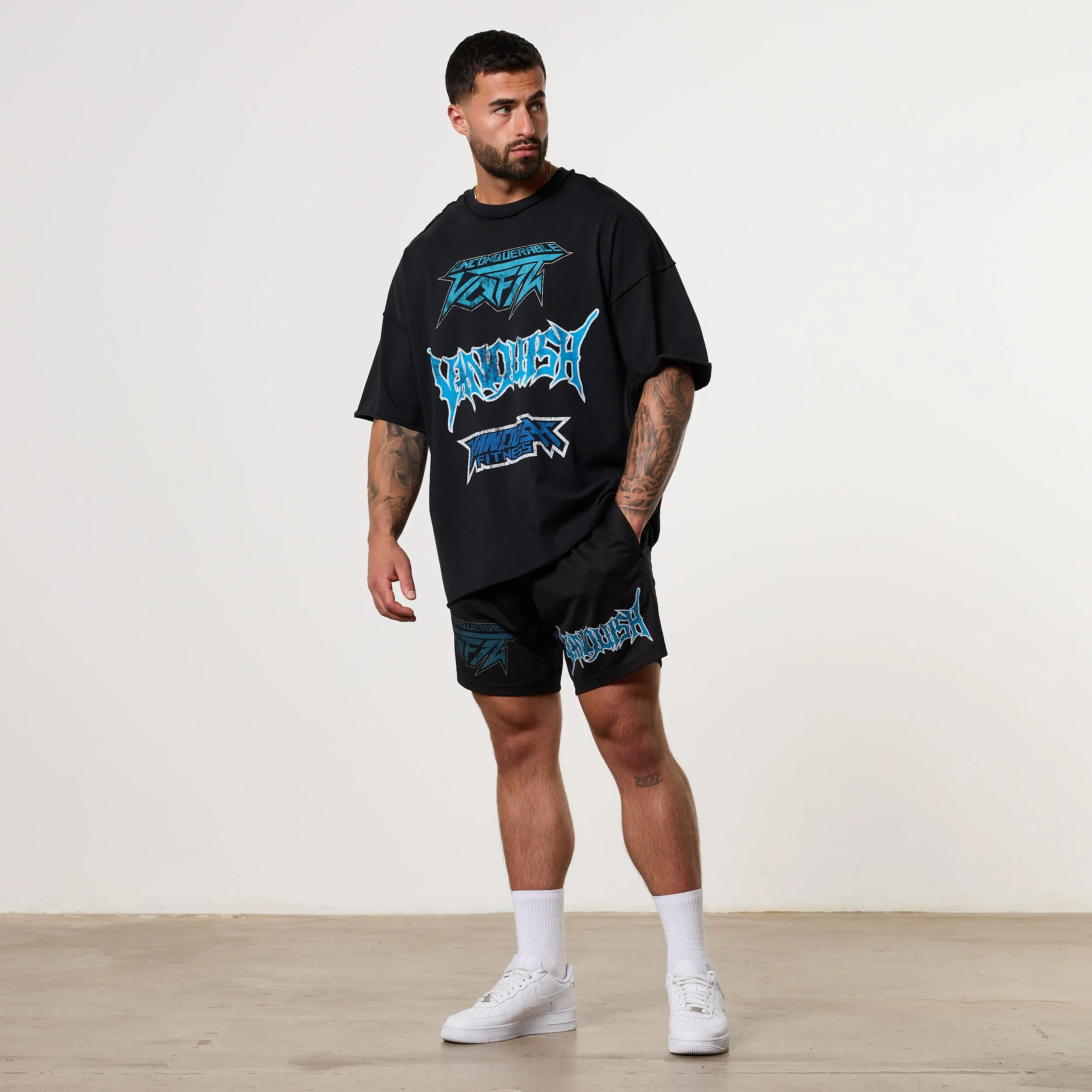 ethical Reinforced Shoulder Vanquish Grunge Washed Black Oversized Boxy T Shirt
