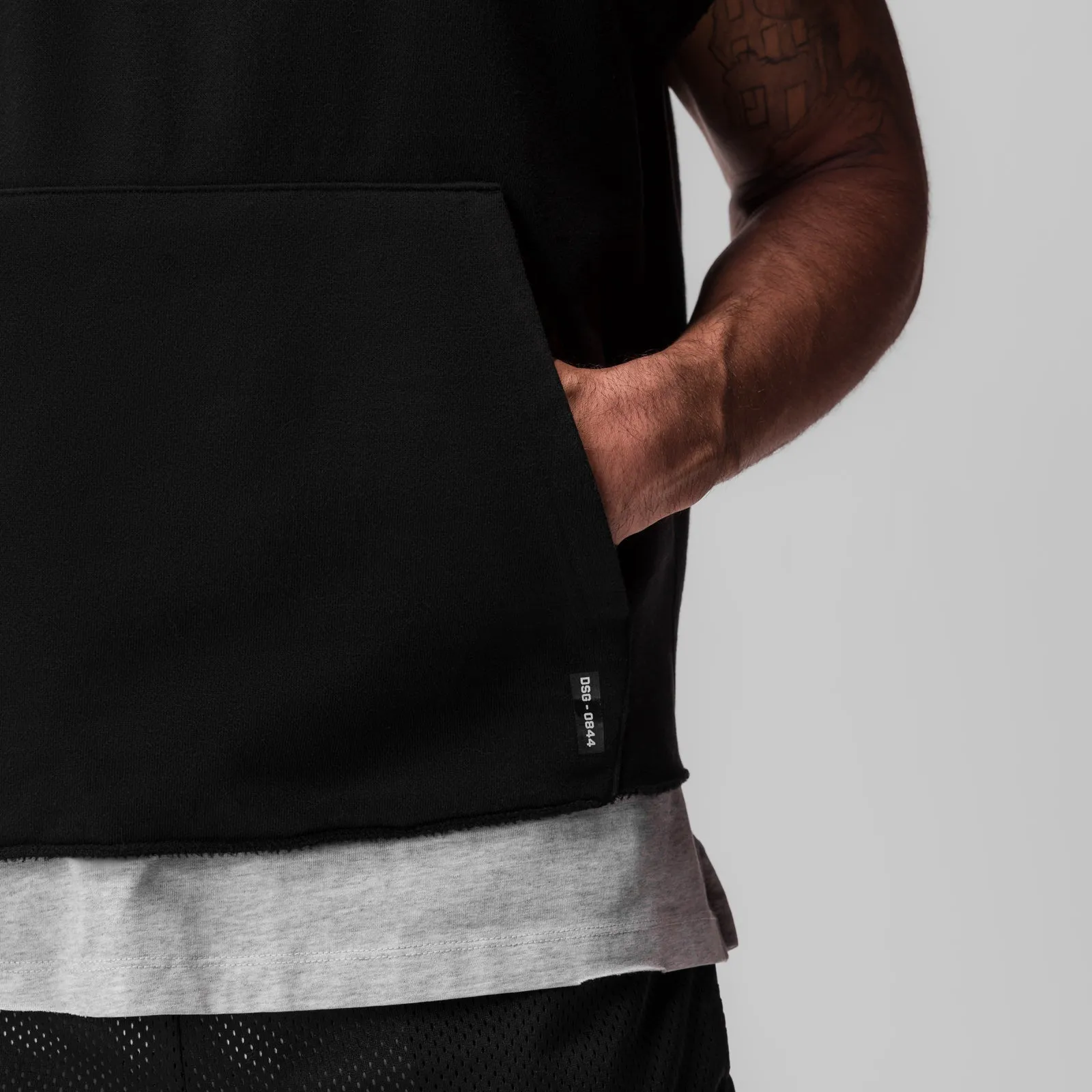 Runway Inspired 0844. Tech Essential? Raw Hem Cutoff Hoodie - Black