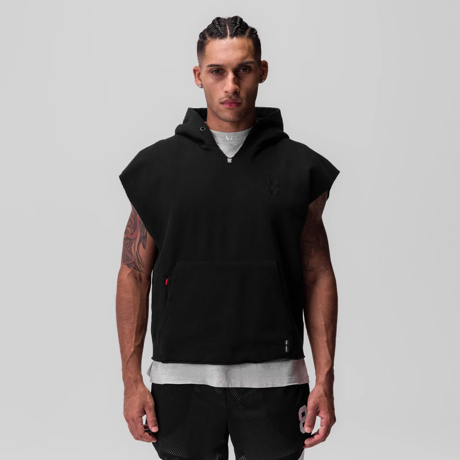0844. Tech Essential? Raw Hem Cutoff Hoodie - Black All Purpose solo adventure