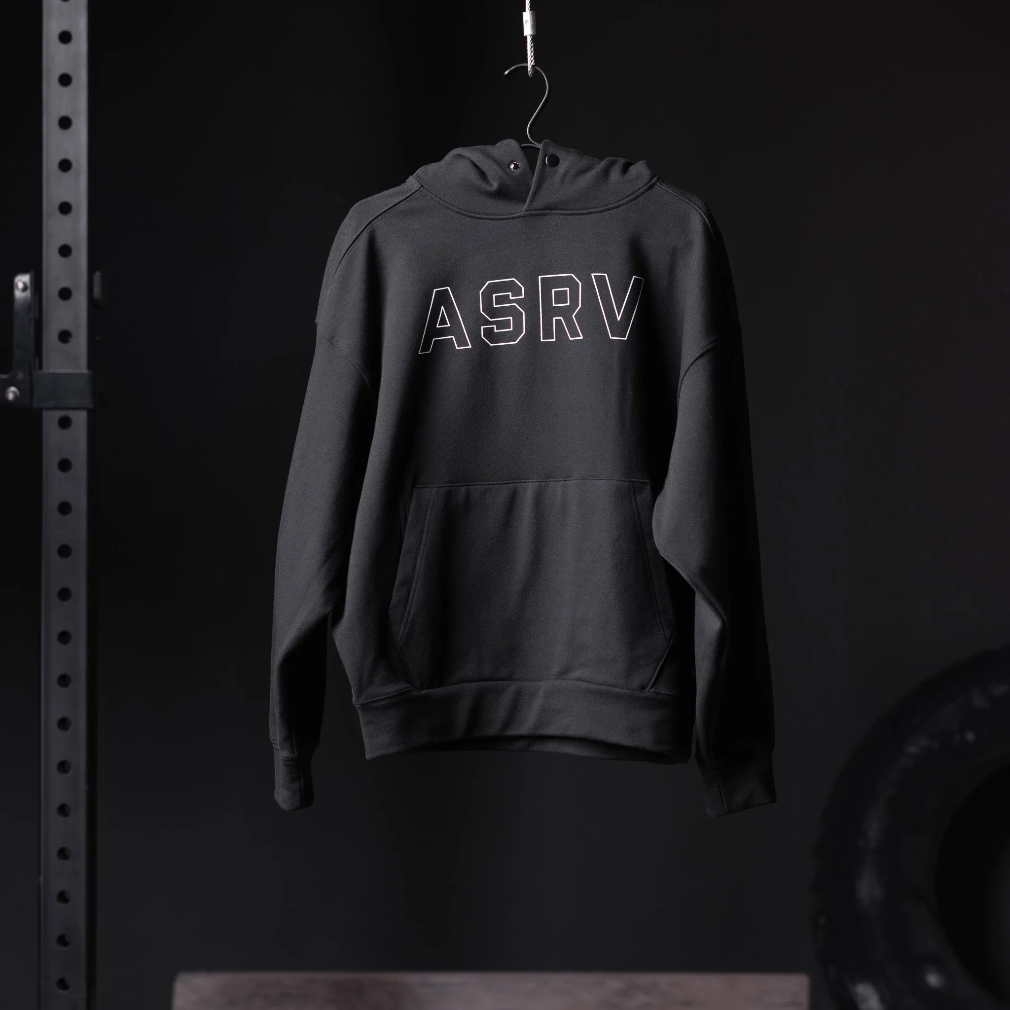 0874. Tech-Terry? Zip Pocket Hoodie - Black "Outline" Compact Packable Antelope like
