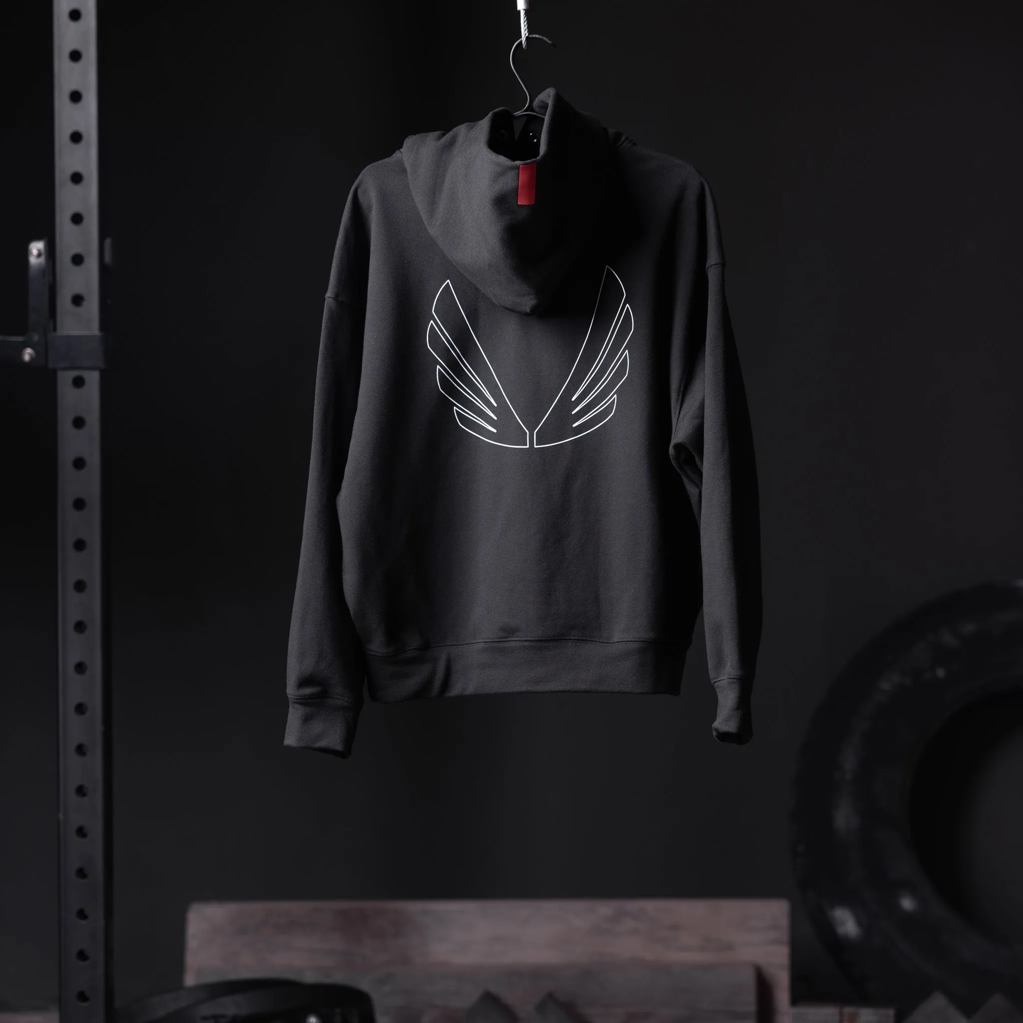 0874. Tech-Terry? Zip Pocket Hoodie - Black "Outline" Tonal Stitching Trend Style