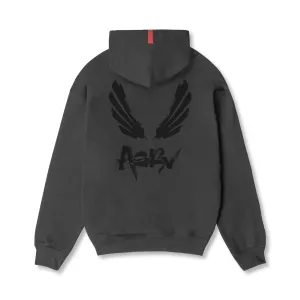 Soft Streetwear 0874. Tech-Terry? Zip Pocket Hoodie - Space Grey/Black "Brush Wings/ASRV"