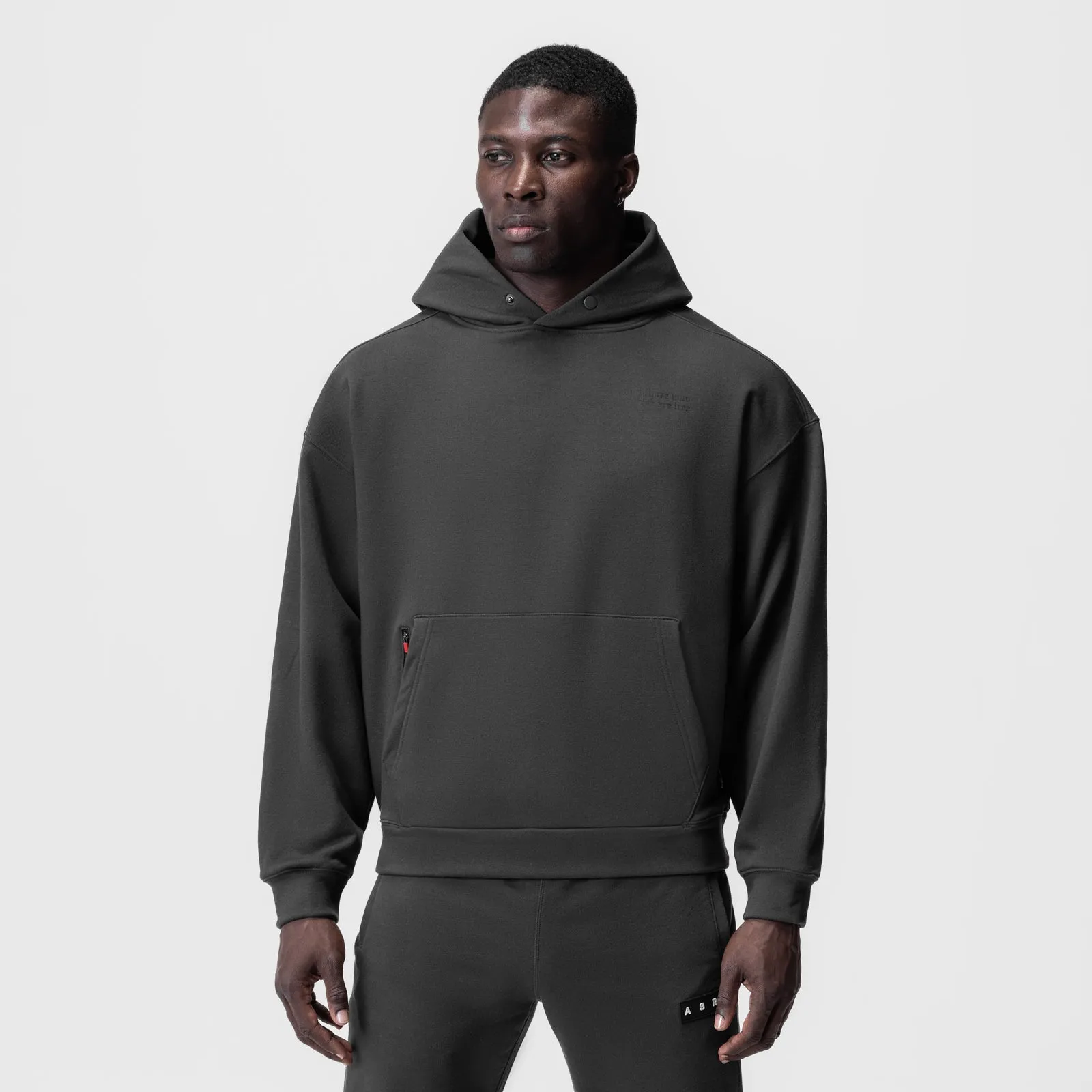 0874. Tech-Terry? Zip Pocket Hoodie - Space Grey/Black "Brush Wings/ASRV" Eco Conscious Dyes