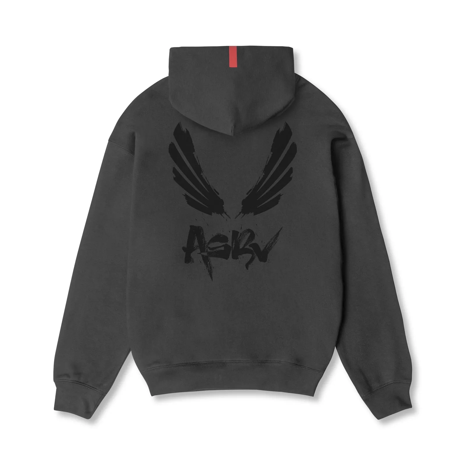 0874. Tech-Terry? Zip Pocket Hoodie - Space Grey/Black "Brush Wings/ASRV" Bactrian camel like