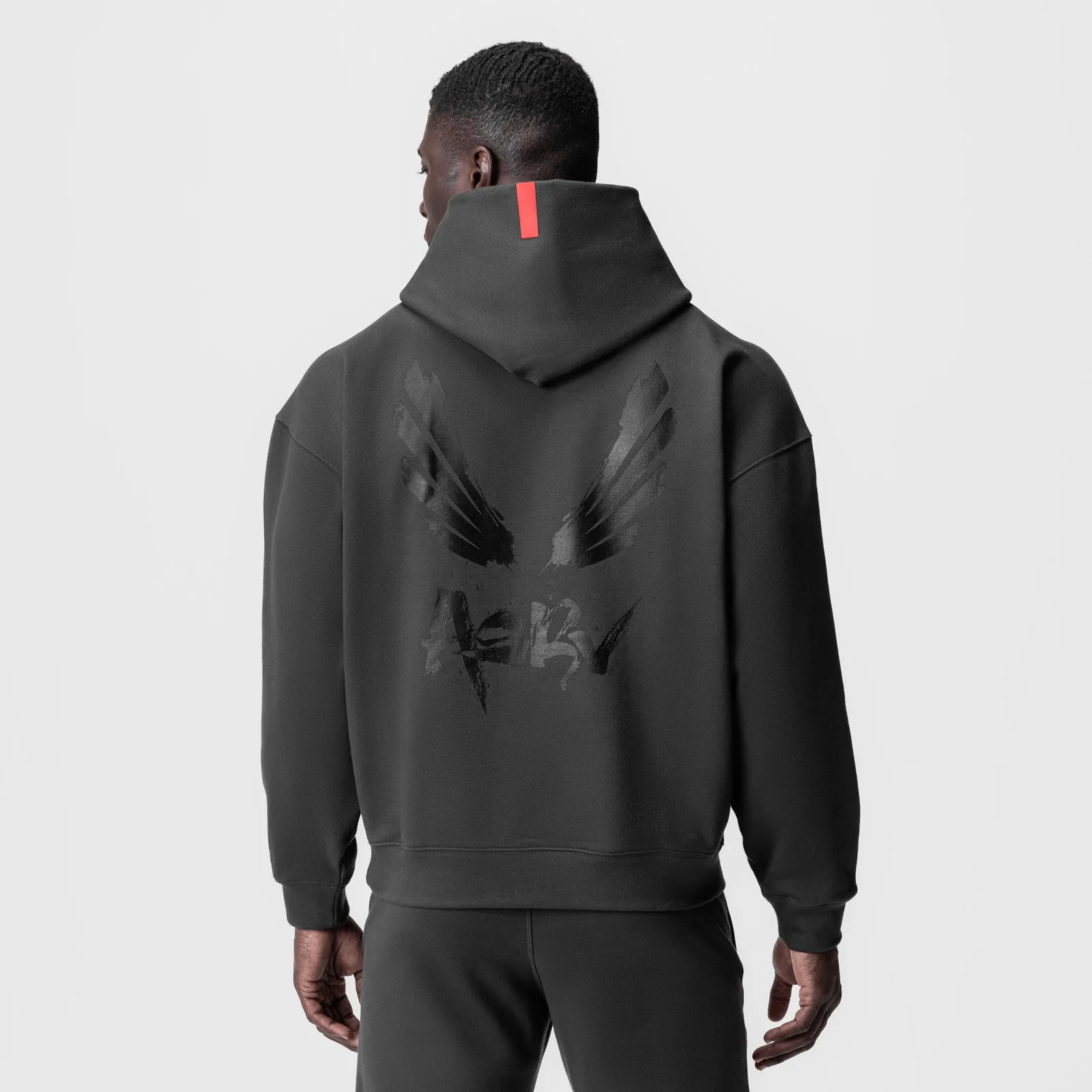 0874. Tech-Terry? Zip Pocket Hoodie - Space Grey/Black "Brush Wings/ASRV" cool-toned motorcycle gear