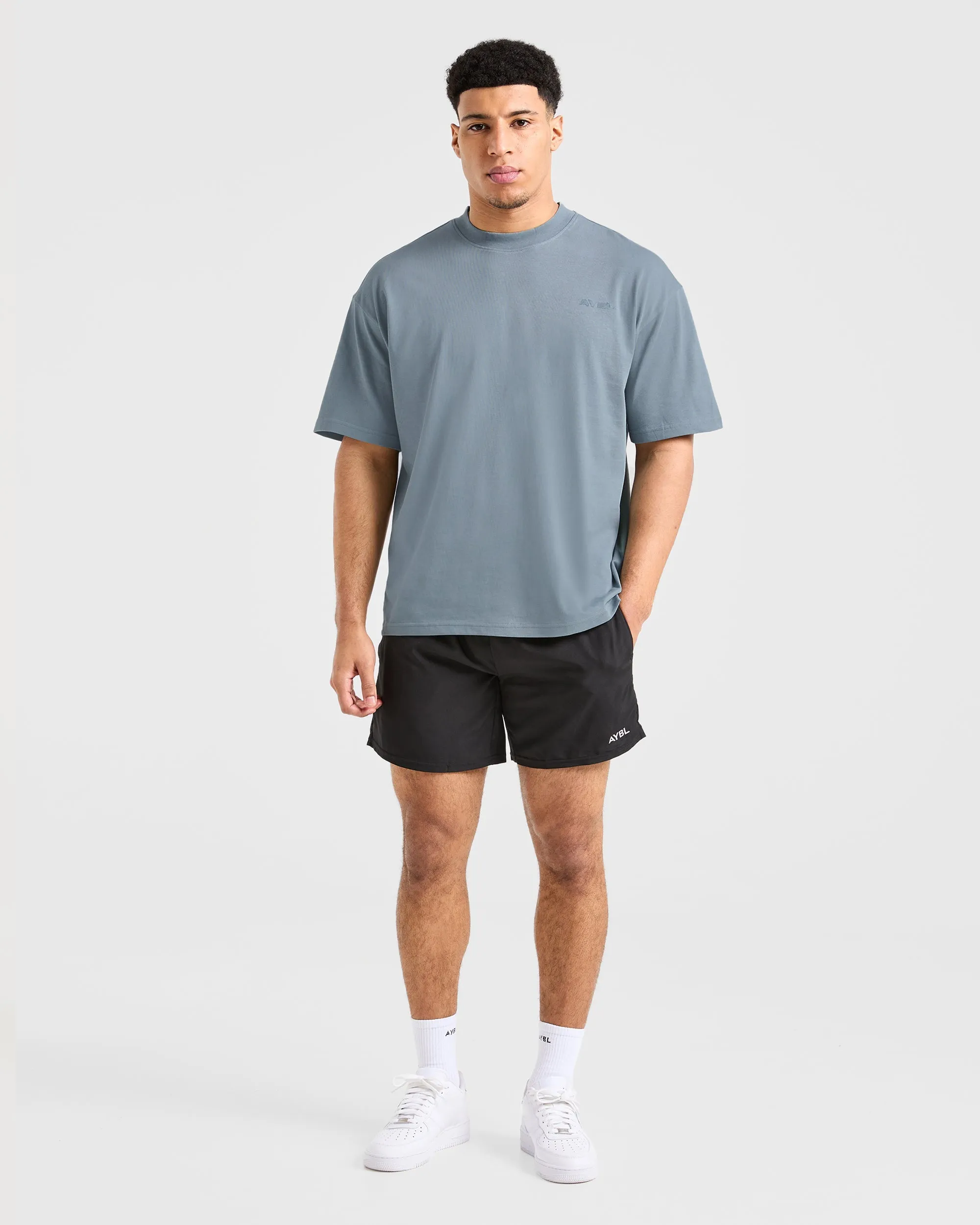 Double Stitched Seams Blur Oversized T Shirt - Steel Blue