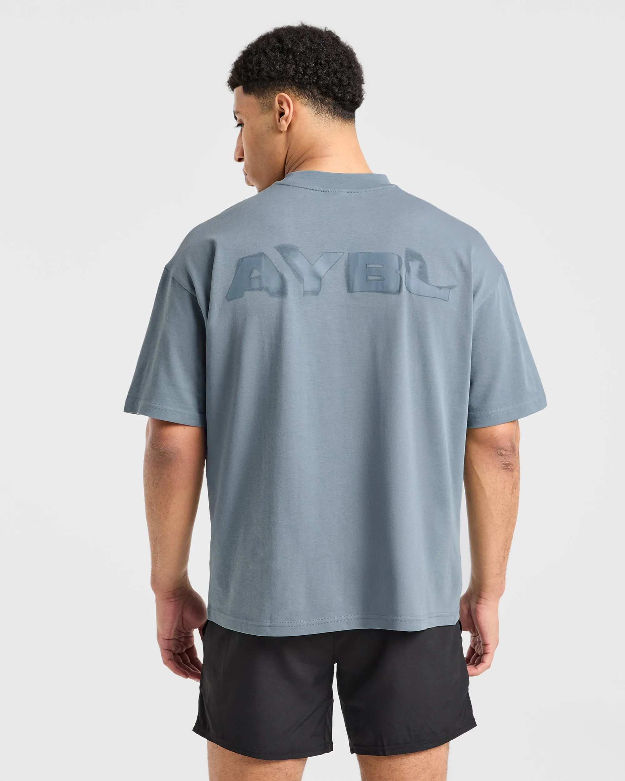 Tagless Design Blur Oversized T Shirt - Steel Blue