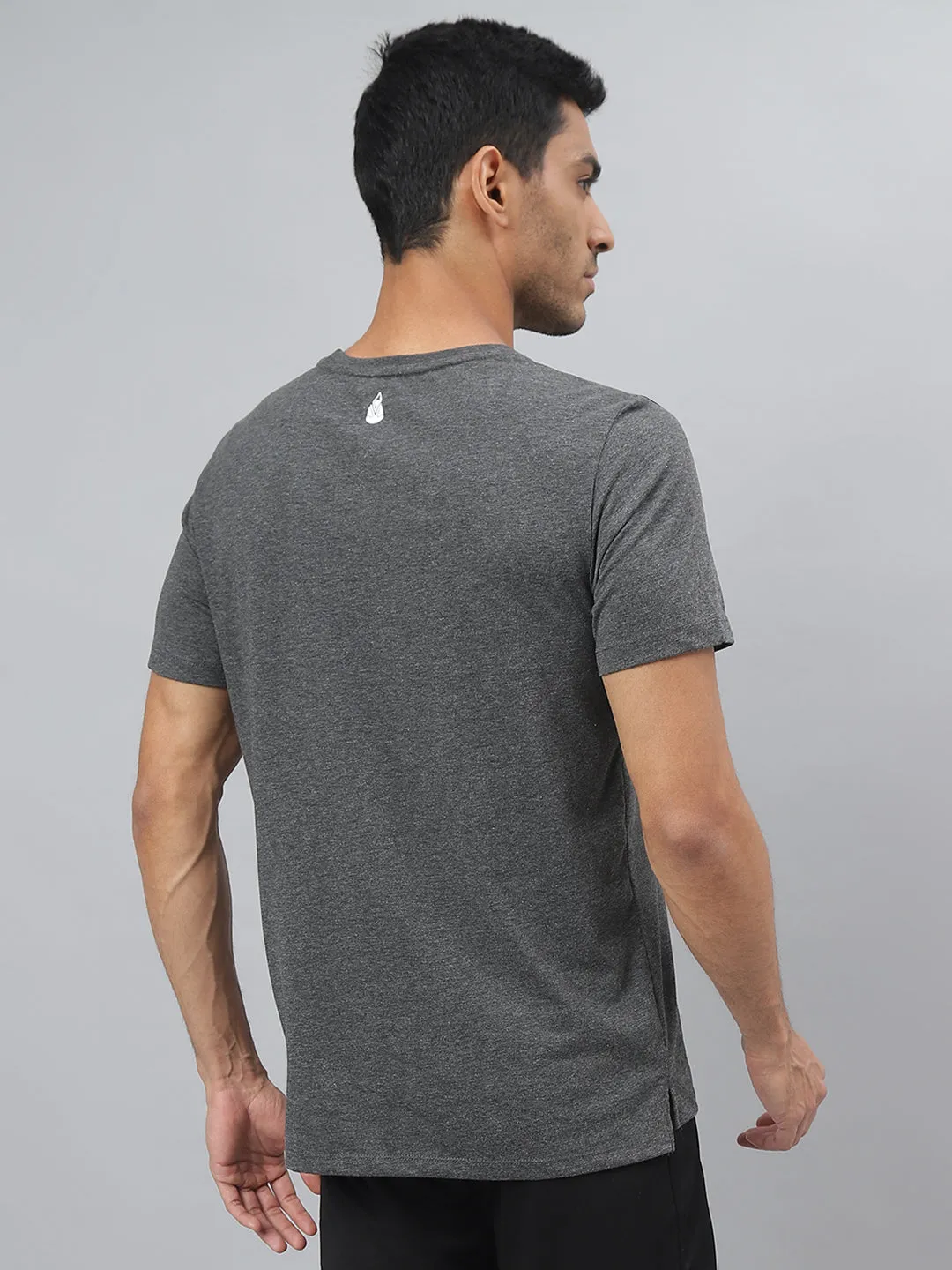 Alcis Men Anthra Melange Regular Fit Round Neck Yoga T-Shirt QuickDryMaterial Street Icon
