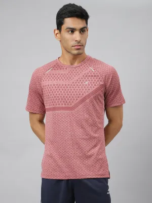 Reuse Mode Alcis Men Red Heather Anti-Static Slim-Fit Round Neck Distance Running T-Shirt