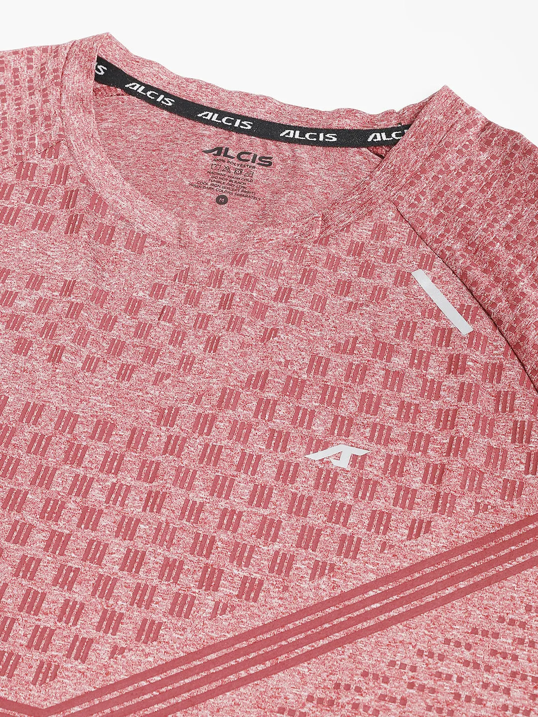 Road Soul Alcis Men Red Heather Anti-Static Slim-Fit Round Neck Distance Running T-Shirt