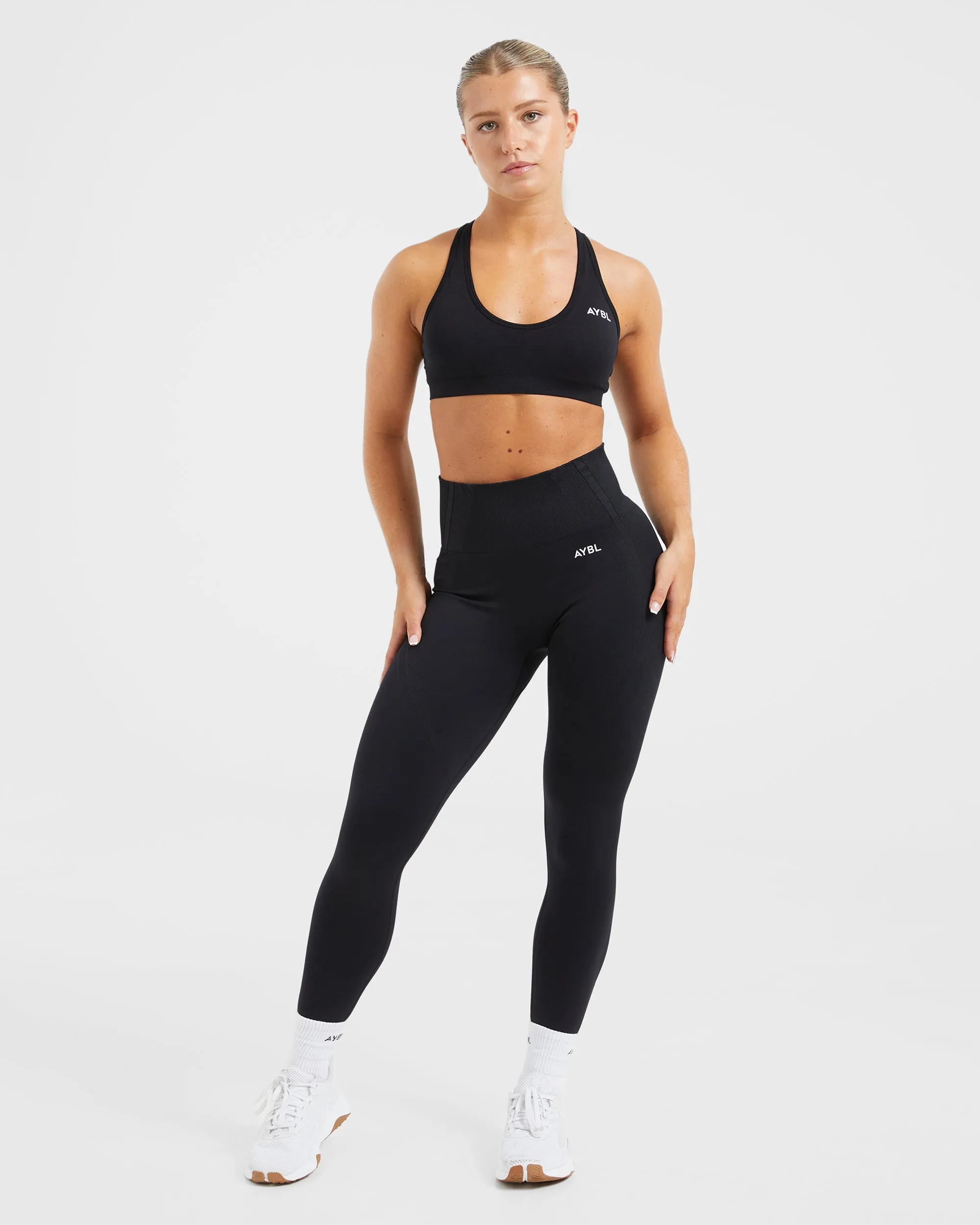 Essential Seamless Racer Back Sports Bra - Black Bounce Reduction Technology