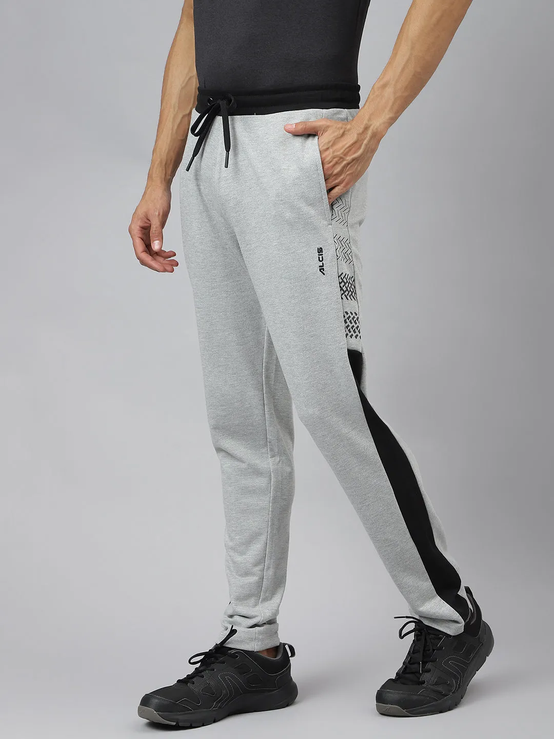 Zip-off legs Alcis Men Graphic-Print Light Grey Melange Soft-Touch Track Pants