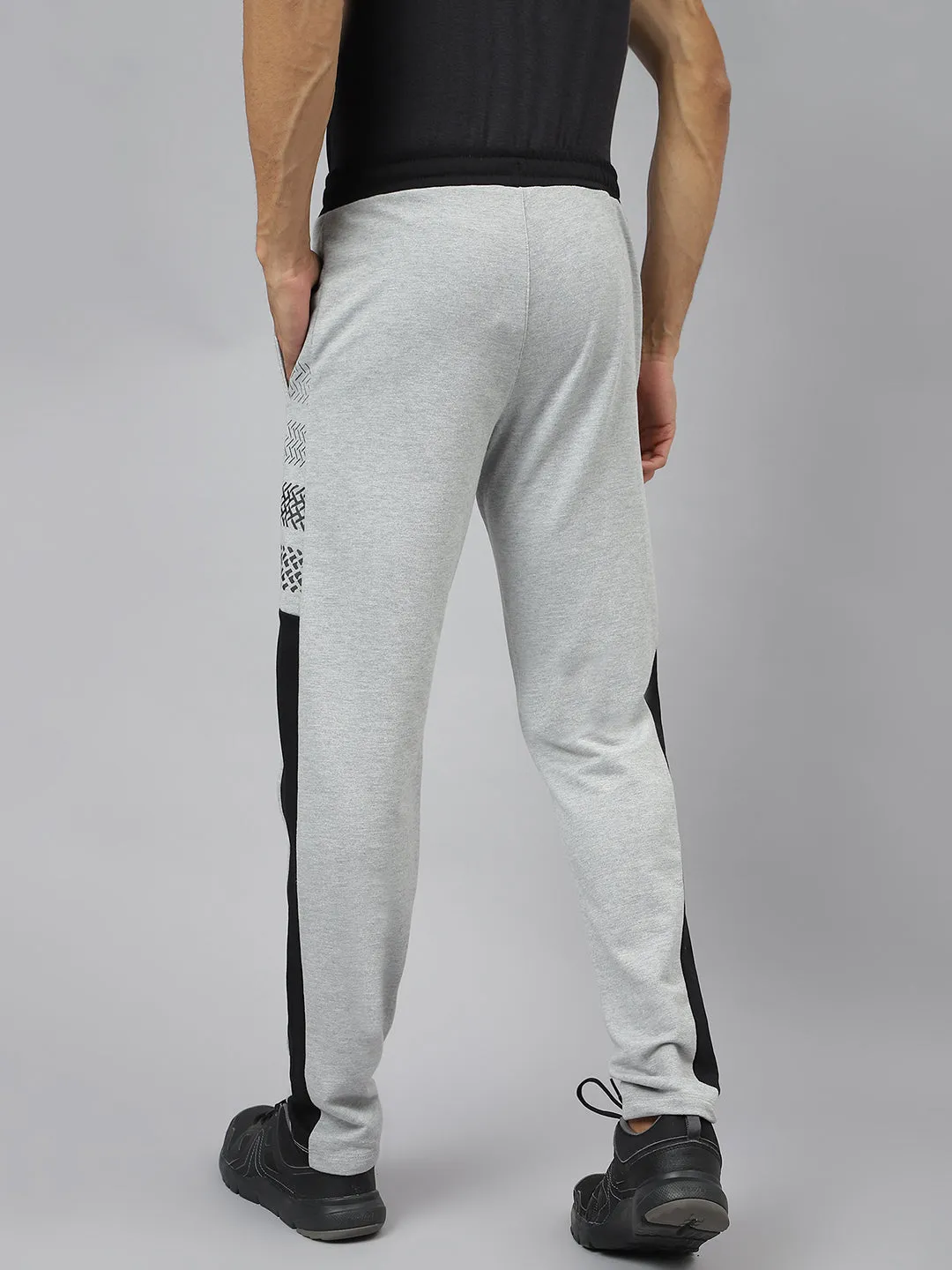 Flexible Waistband Lightweight Alcis Men Graphic-Print Light Grey Melange Soft-Touch Track Pants