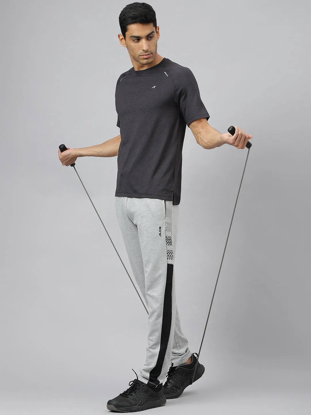 Alcis Men Graphic-Print Light Grey Melange Soft-Touch Track Pants Softened Hem