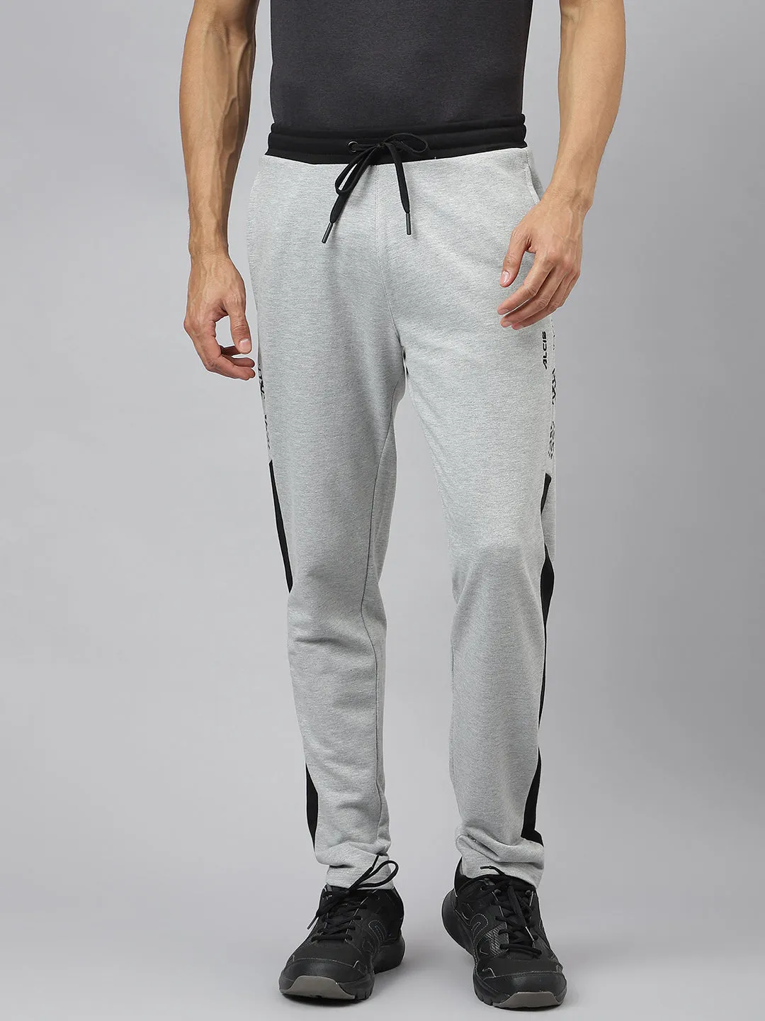 Alcis Men Graphic-Print Light Grey Melange Soft-Touch Track Pants MultiPocket