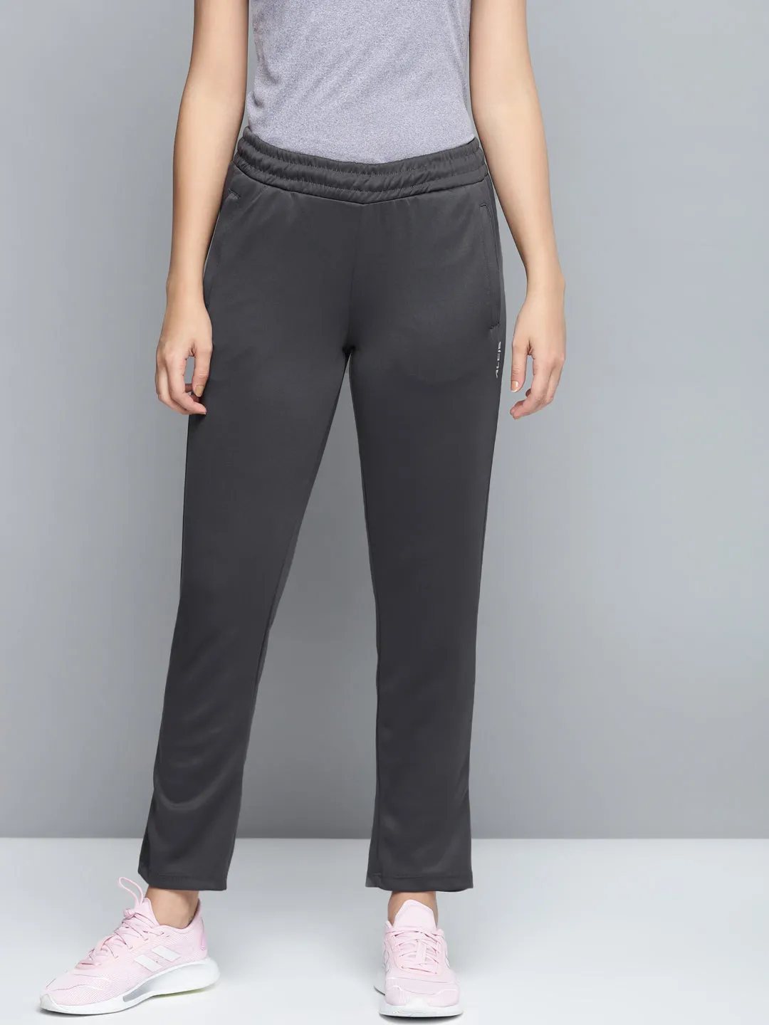Structured Hemline Alcis Women Charcoal Grey Solid Track Pants