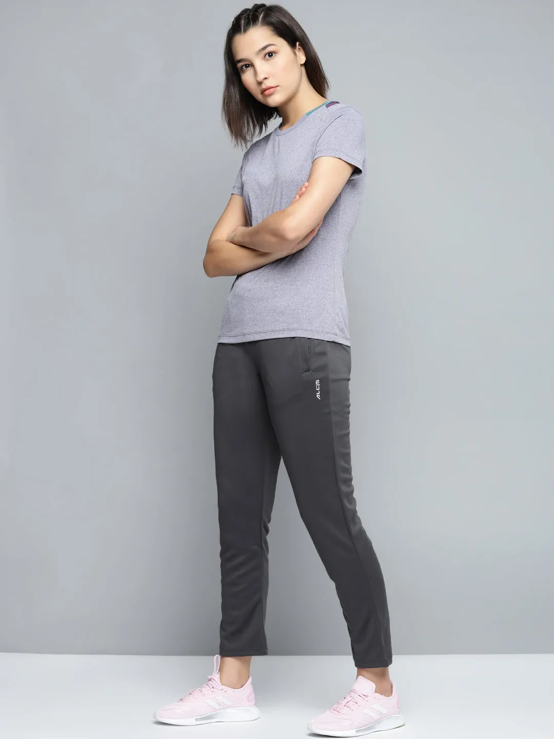 Alcis Women Charcoal Grey Solid Track Pants Quick Release Buckle