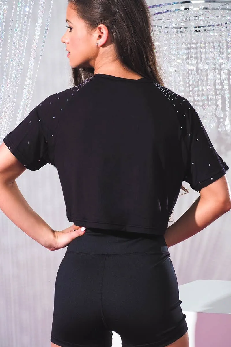 Sky Mood Gemma Cropped Tee in Black Crystal Elegnanza