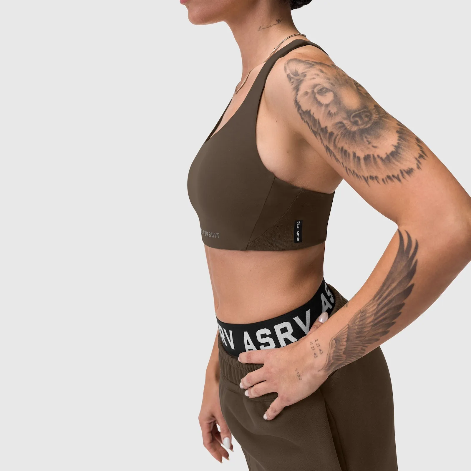 W039. Lycra? Hybrid Sports Bra - Dark Earth water-repellent