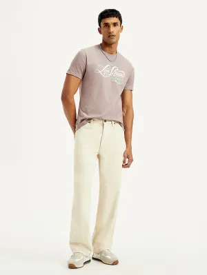 Premium Cotton Blend Reinforced Belt Loops Men's 578 Cream Baggy Fit Mid Rise Carpenter Jeans