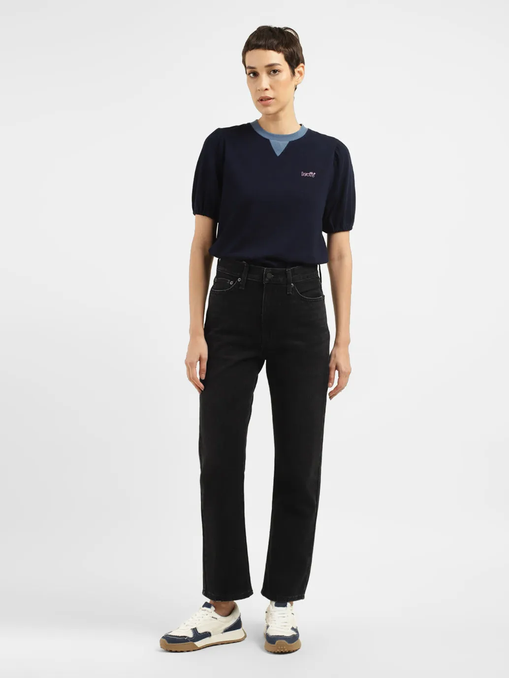 Popular Staple Daywear Style Women's Black Wedgie Straight Fit High Rise Jeans