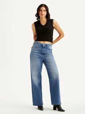 Women's Blue Loose Fit High Rise Jeans Trendy Sunny Vibes Weekend Warrior Smooth