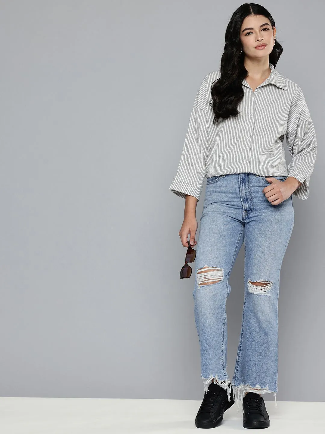 Customizable Hem Options Women's Blue Ribcage Cropped Bootcut Fit High Rise Jeans