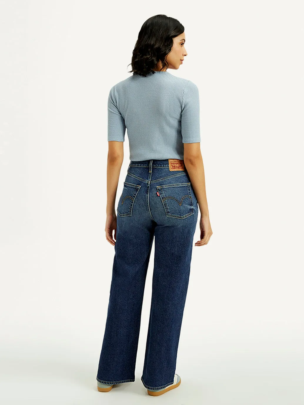 Body Friendly Women's Dark Indigo Ribcage Wide Leg Fit High Rise Jeans