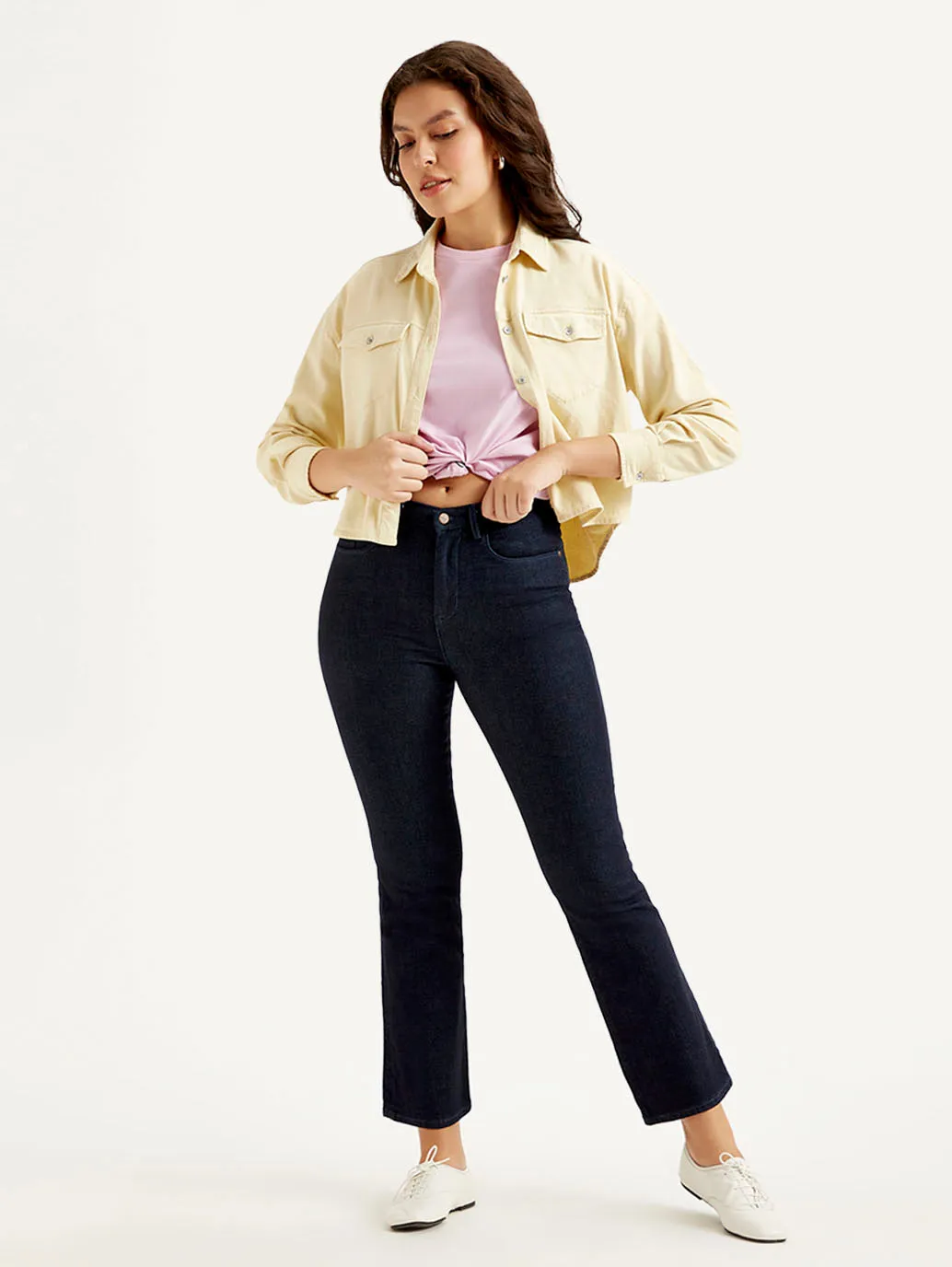 Foundation Wear Non Irritating Inner Lining Women's Redloop 725 Navy Blue Flared Fit Mid Rise Jeans