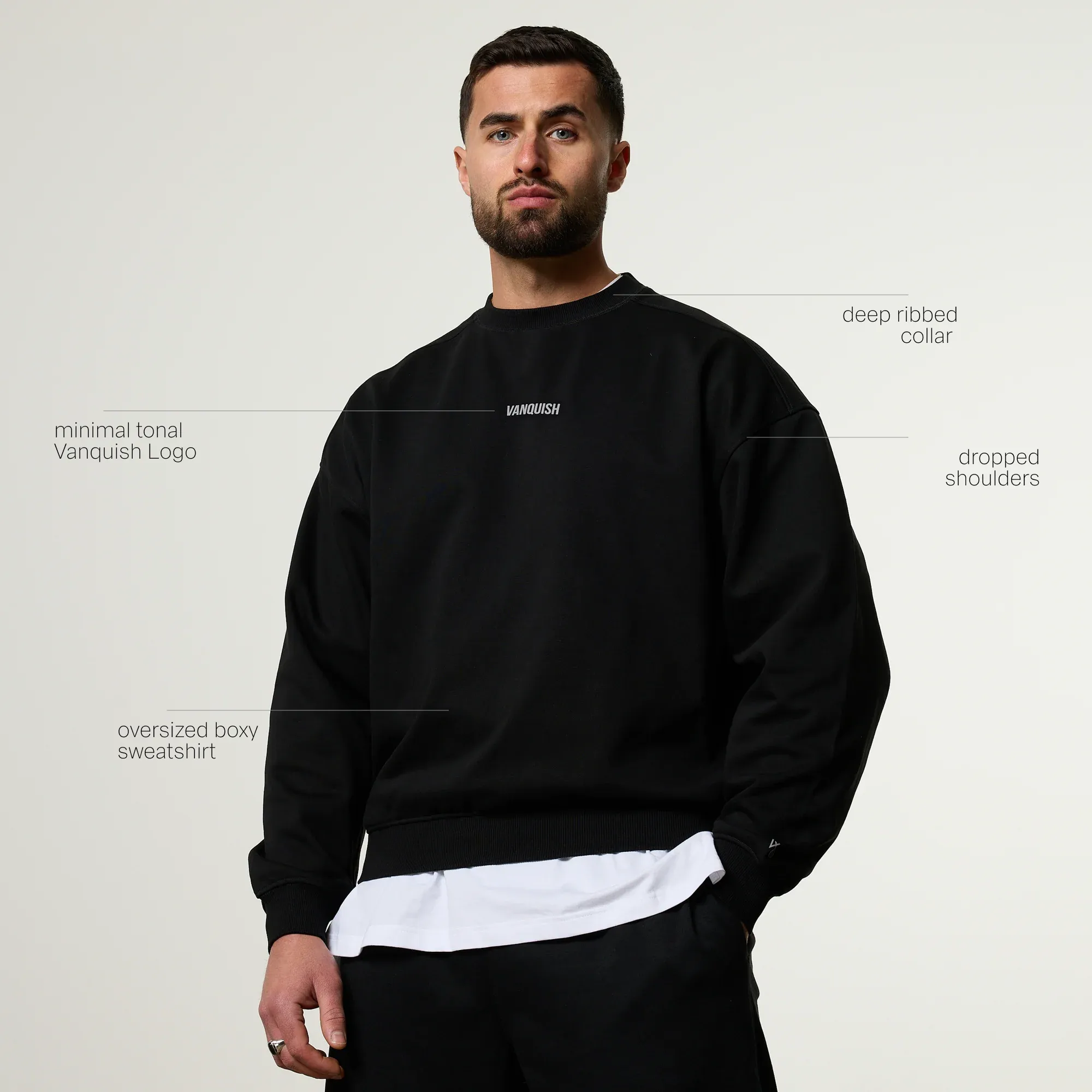Reinforced Hood group style Vanquish Essential V2 Black Oversized Boxy Sweatshirt