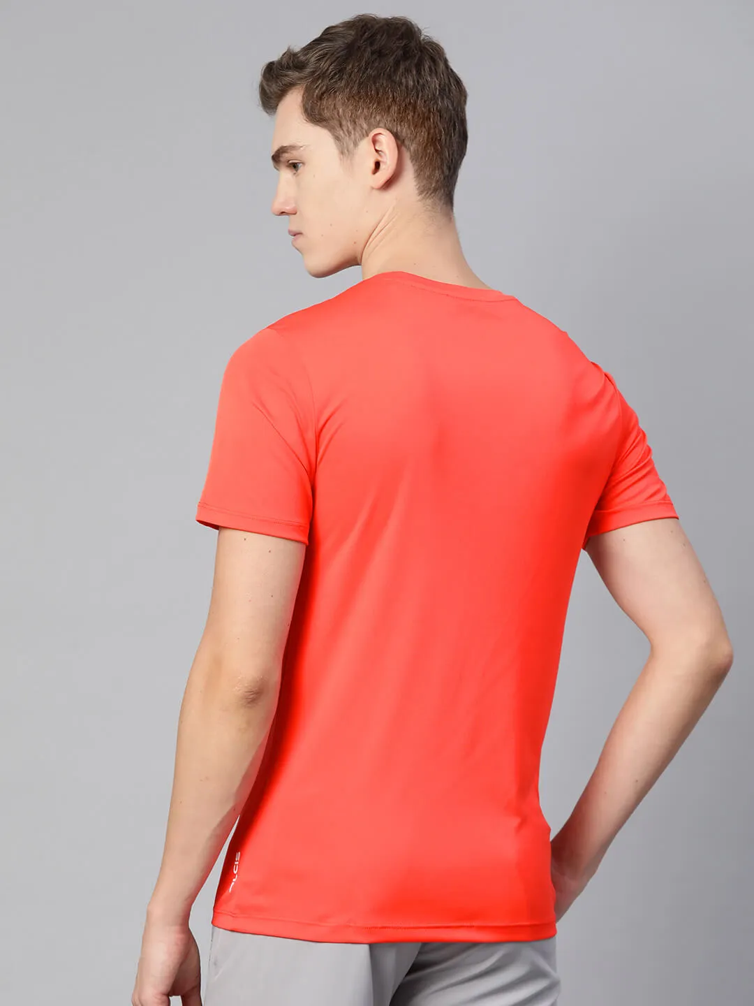 Alcis Men Orange Typography Printed Dry Tech Slim Fit T-shirt Royal Ease LayeredNeckline