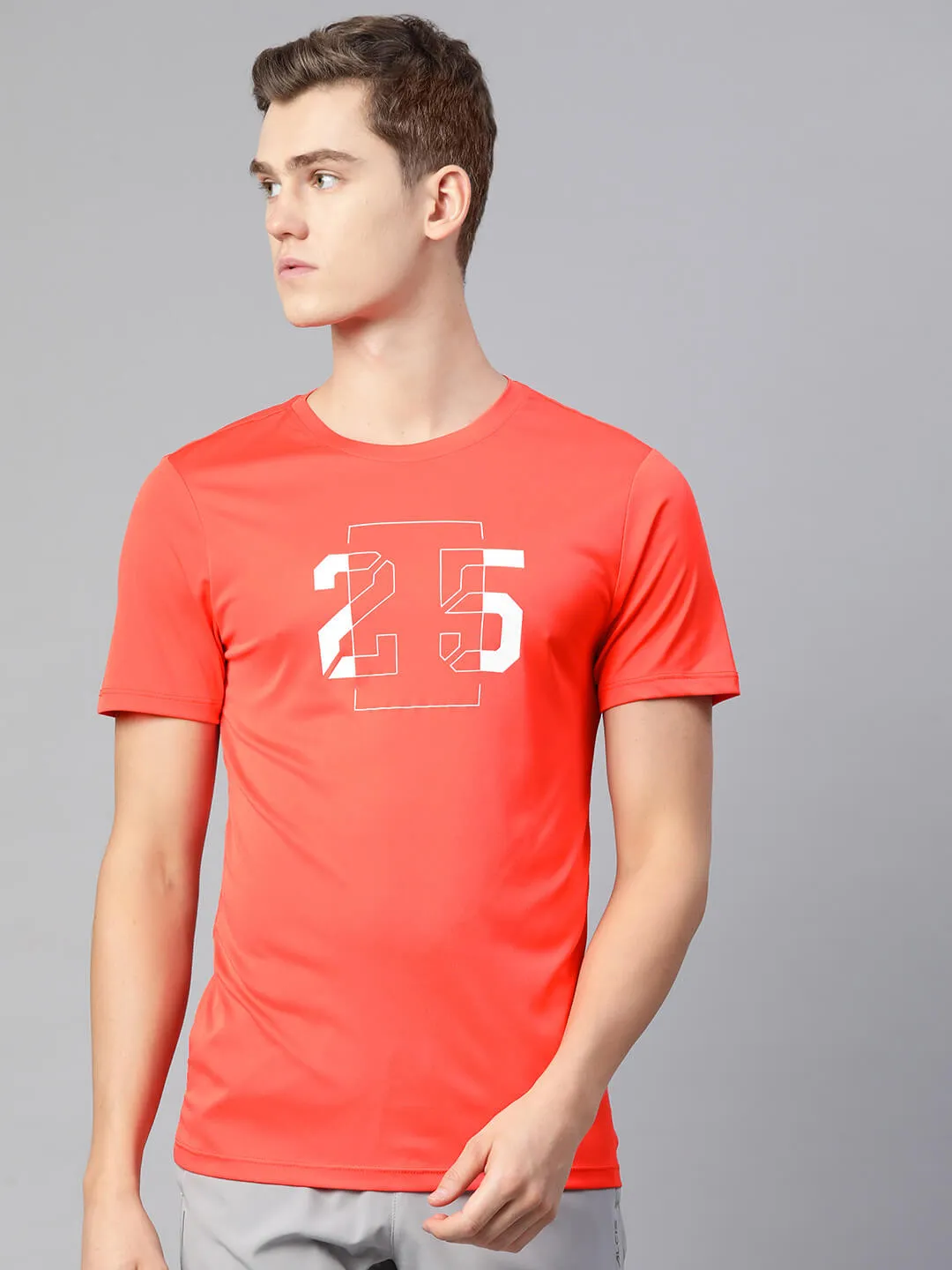 Hidden pockets Permanent Crease Alcis Men Orange Typography Printed Dry Tech Slim Fit T-shirt