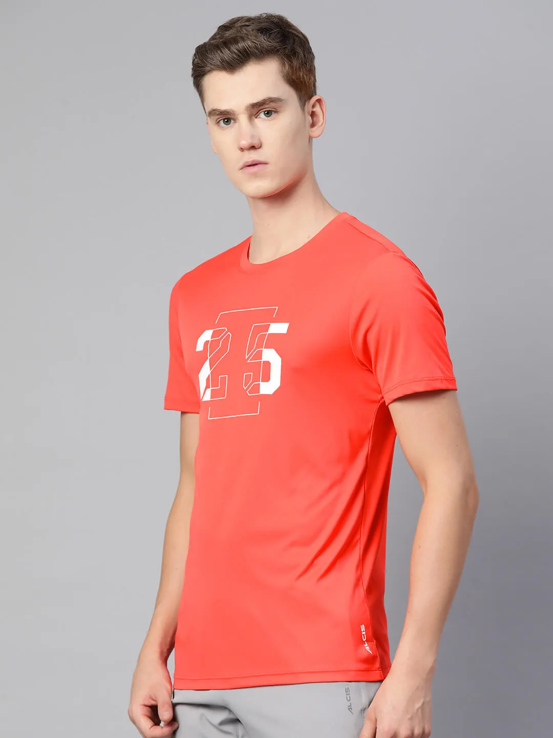 Alcis Men Orange Typography Printed Dry Tech Slim Fit T-shirt Cool Frame Tight Net