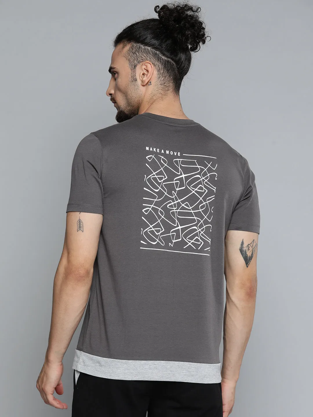 Cool Frame Royal Ease Alcis Men Grey White Printed Slim Fit Training or Gym T-shirt