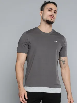 Alcis Men Grey White Printed Slim Fit Training or Gym T-shirt Event Vibe