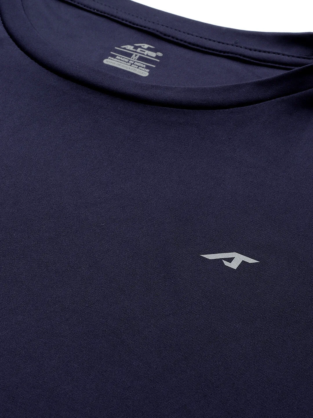 Alcis Men Navy Blue Anti Static Applique Slim Fit Running Wonder T-shirt Linen Soul VentilatedKnit