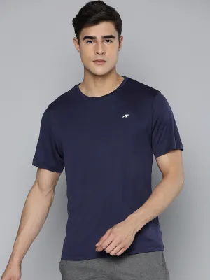Alcis Men Navy Blue Anti Static Applique Slim Fit Running Wonder T-shirt Reflective accents