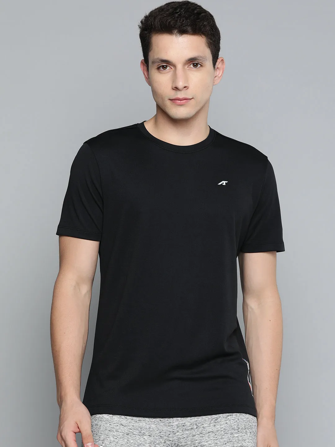 Alcis Men Black Brand Logo Printed Slim Fit T-shirt Tagless Design