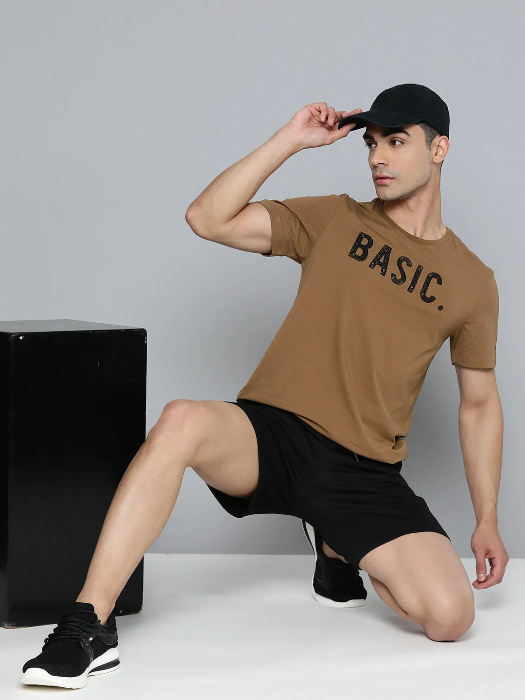 Alcis Men Brown Printed Sports T-shirt Screen Core Sustainable Base