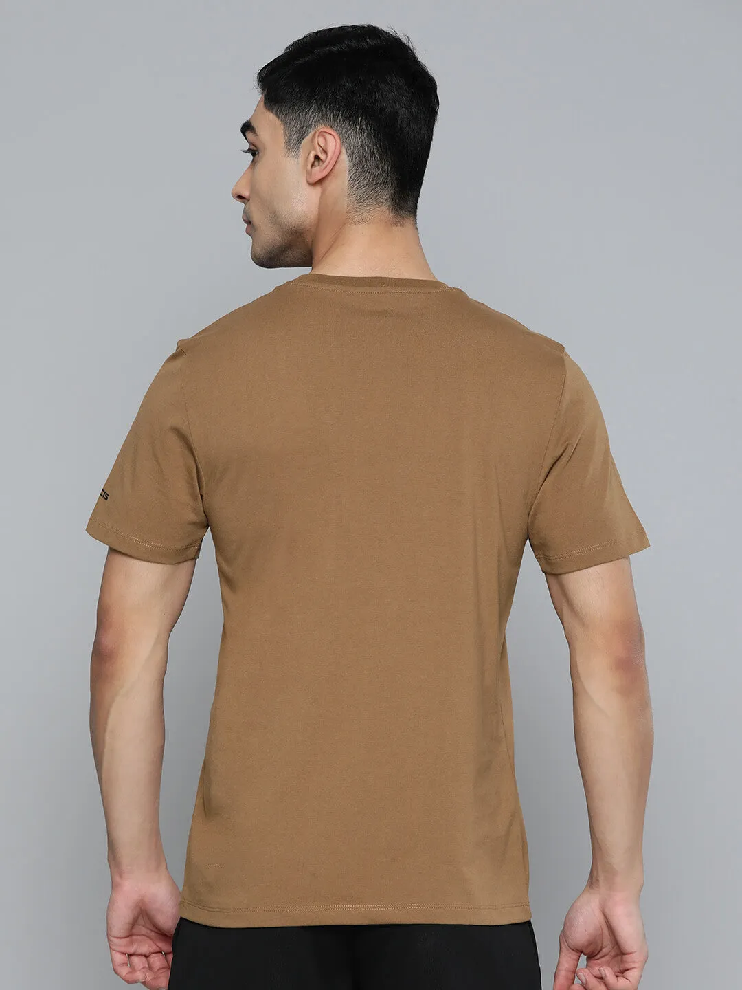 Alcis Men Brown Printed Sports T-shirt Warm Fit Soft Flow