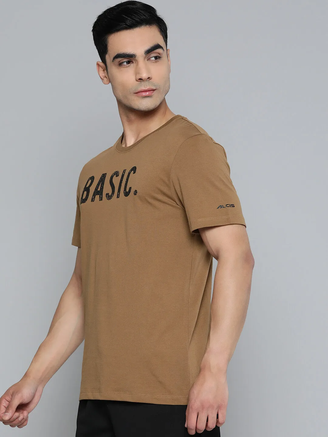 Alcis Men Brown Printed Sports T-shirt Music Mood Opaque Tone