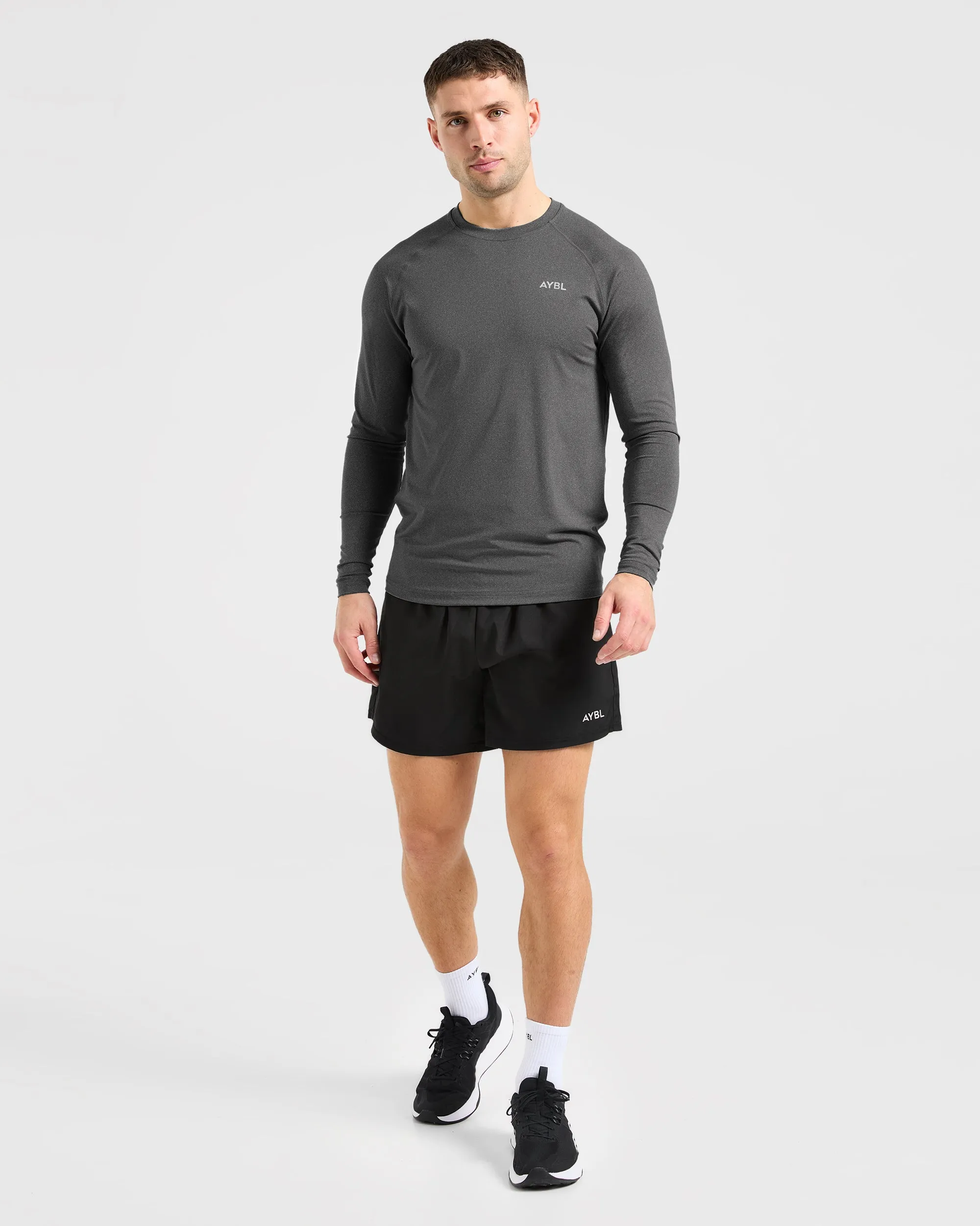 Soft Cotton Feel Fade Resistant Print Essential Long Sleeve T Shirt - Grey Marl