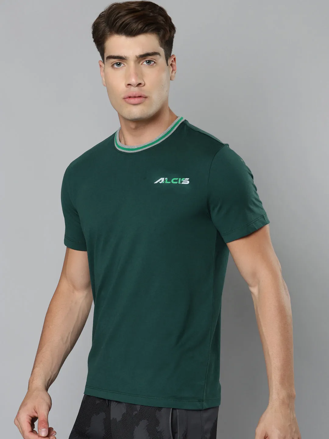 Alcis Men Green Slim Fit Running T-shirt HighVisibility