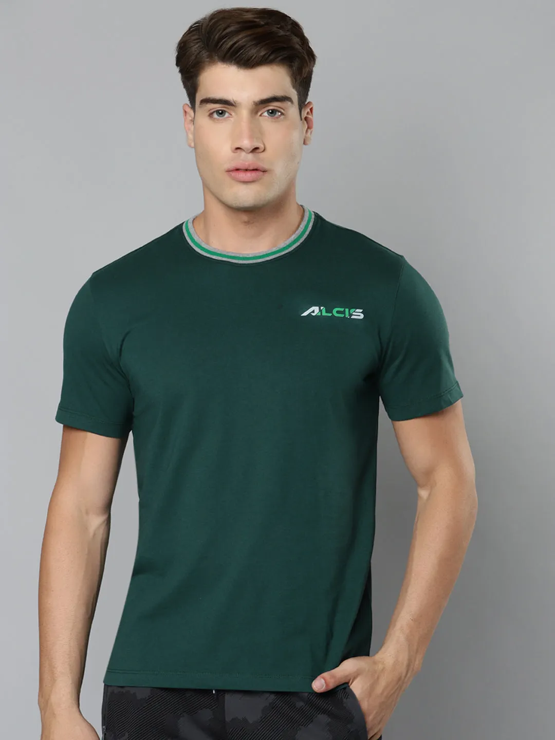 Alcis Men Green Slim Fit Running T-shirt Conscious Core Dad Core