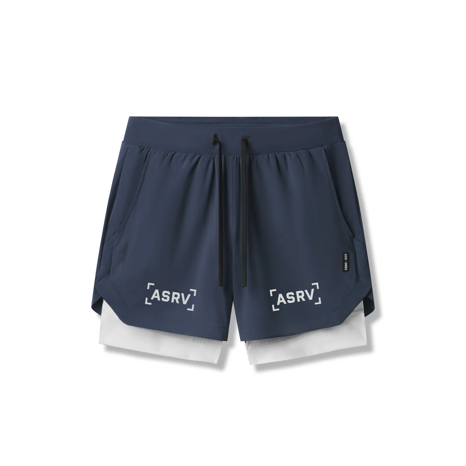 Layered Hem Detail 0865. Tetra-Lite? 5" Liner Short - Navy "Bracket"/White