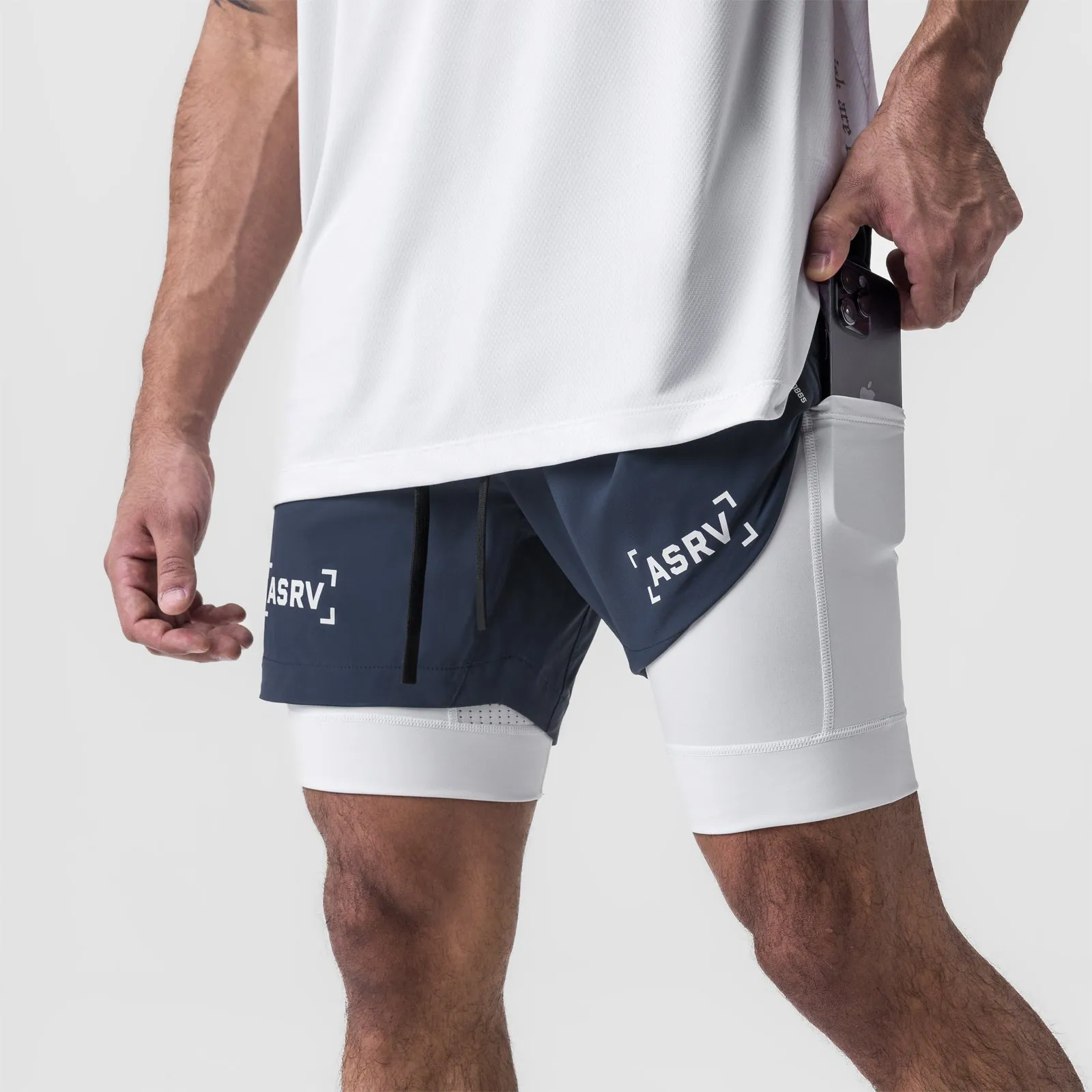 Effortless Style 0865. Tetra-Lite? 5" Liner Short - Navy "Bracket"/White