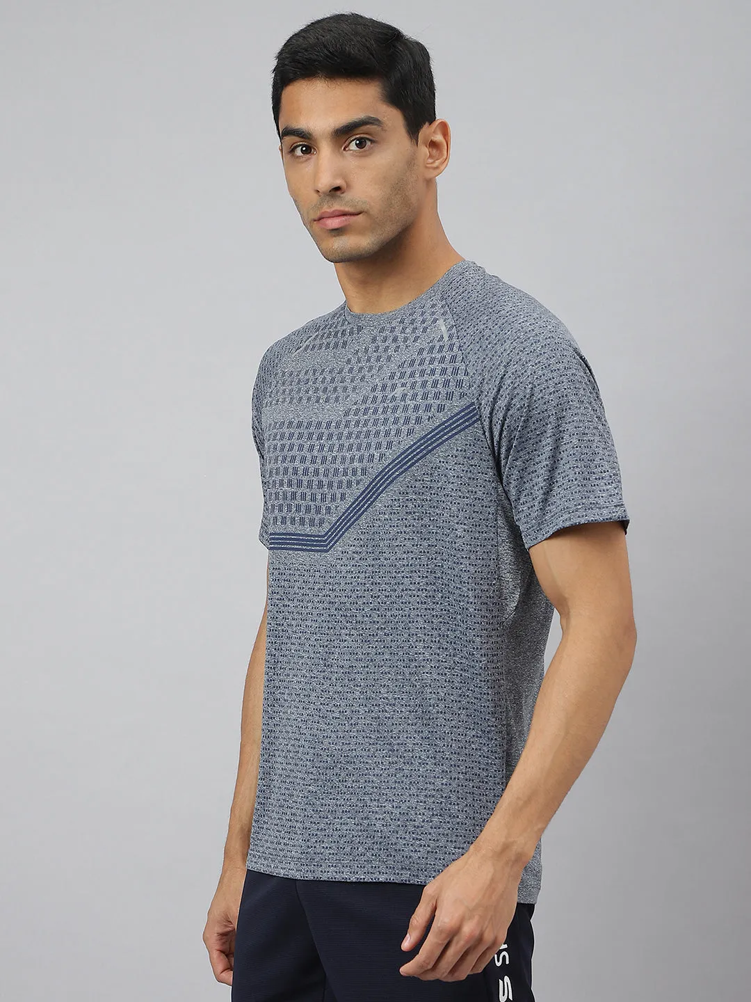 Alcis Men Navy Heather Anti-Static Slim-Fit Round Neck Distance Running T-Shirt Cloud Core